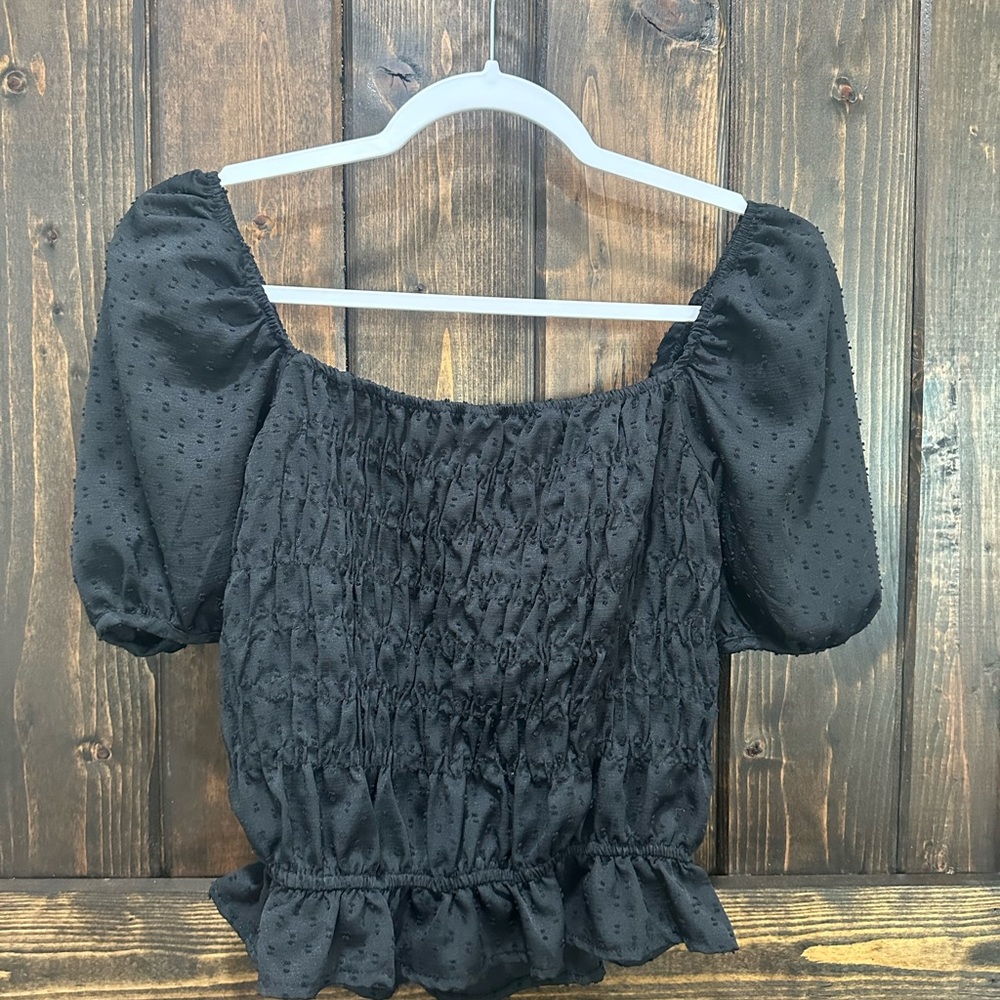 Style Envy Black Puff Sleeve Smocked Blouse